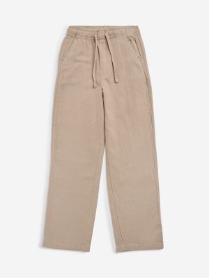 Y&F Kids Beige Mid-Rise Cotton-Blend Pants