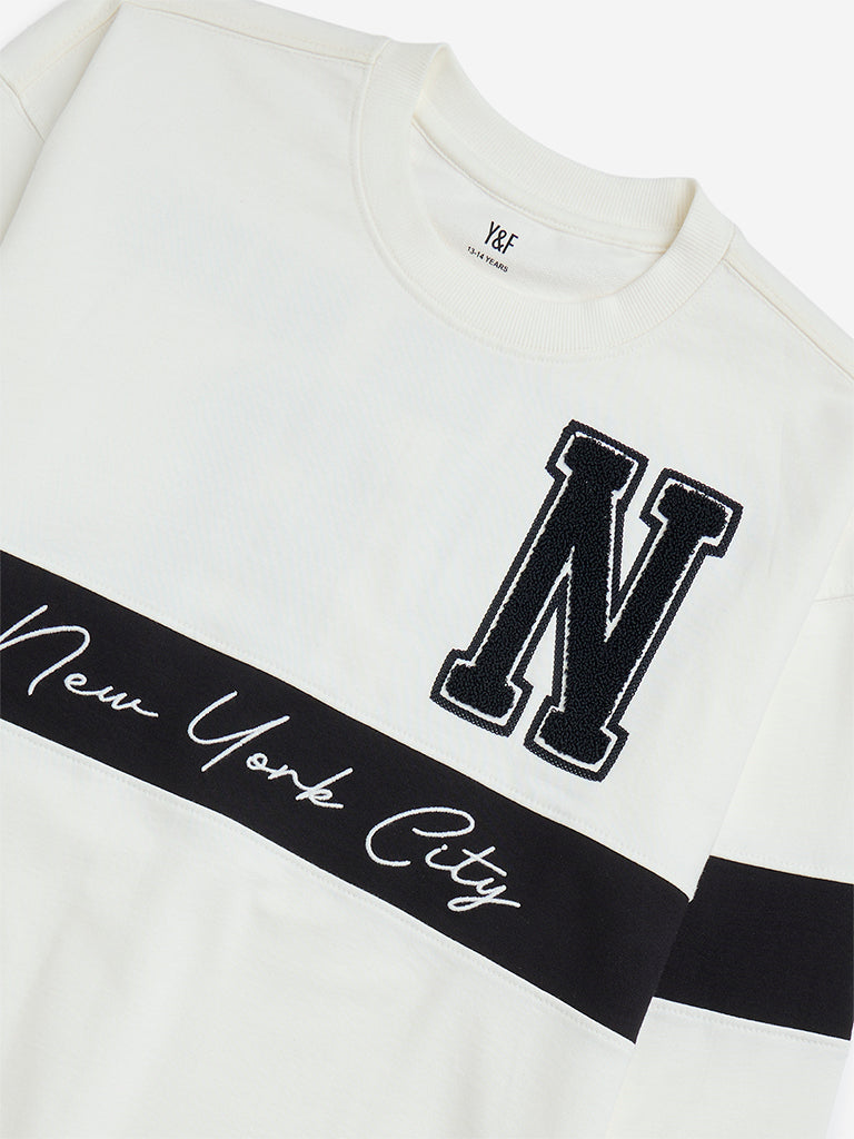 Y&F Kids White Text Printed Cotton-Blend Sweatshirt - Image 3