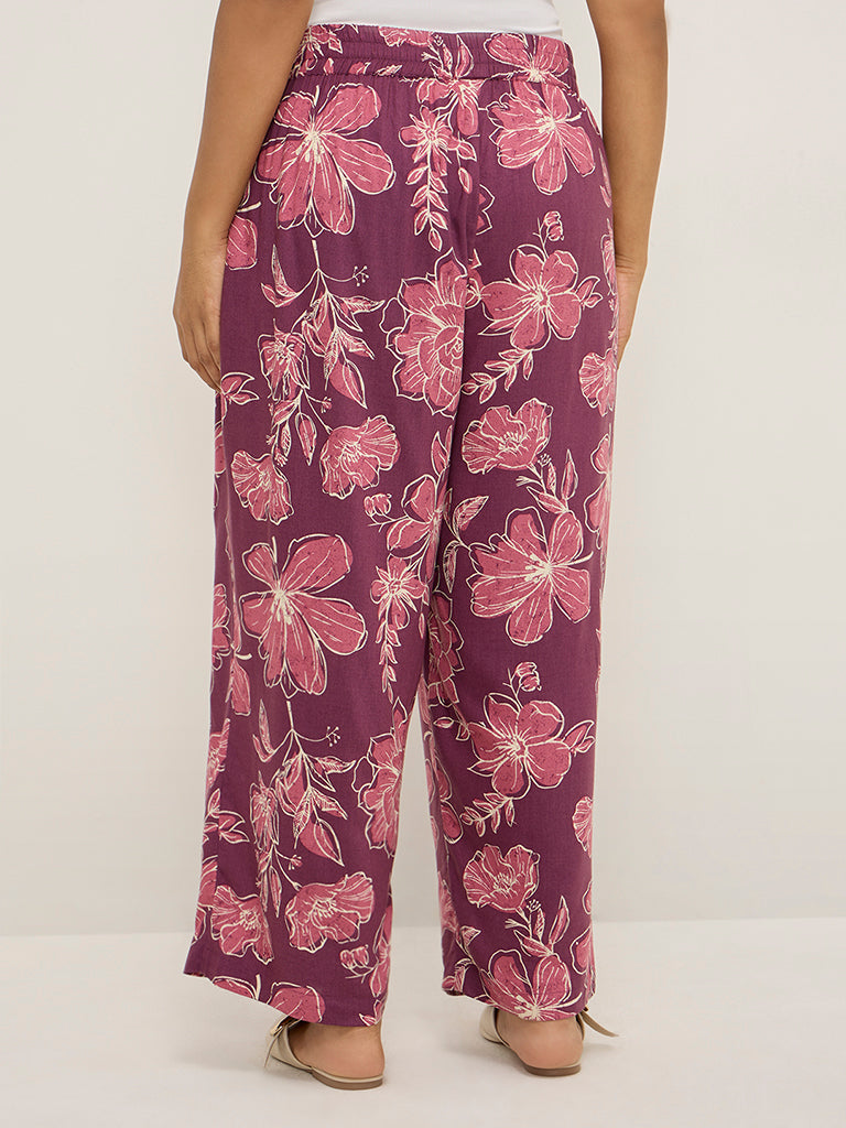 Diza Magenta Floral Print Palazzos - Image 2