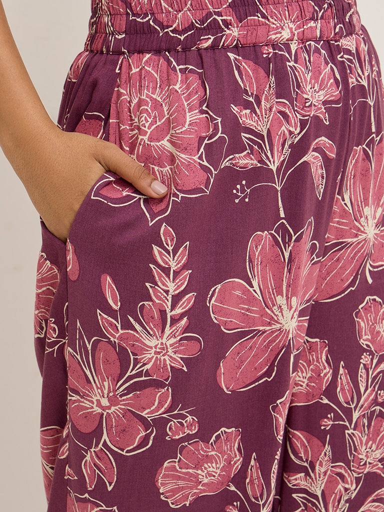 Diza Magenta Floral Print Palazzos - Image 4
