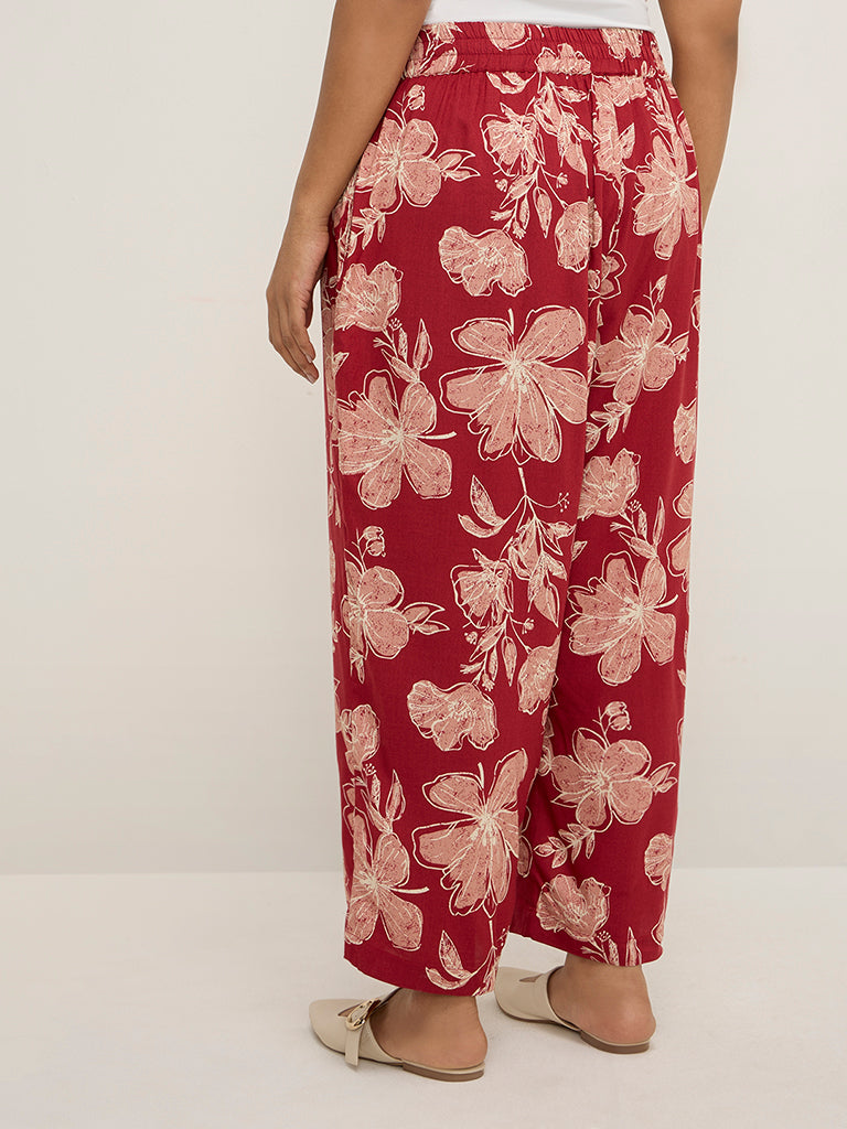 Diza Red Floral Printed Ethnic Pants - Image 2