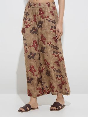 Utsa Beige Floral Printed Palazzos