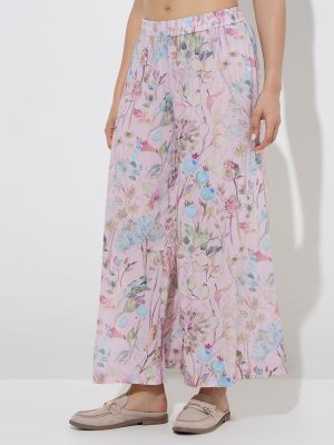 Zuba Pink Botanical Design Palazzos