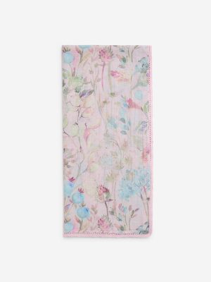 Zuba Pink Foliage Pattern Cotton-Blend Stole