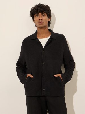 ETA Black Textured Relaxed-Fit Cotton-Blend Shirt