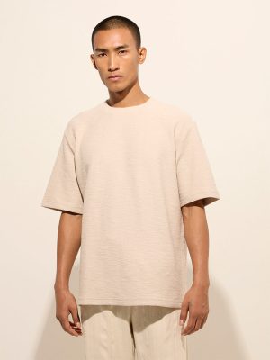 ETA Beige Self-Textured Relaxed-Fit T-Shirt