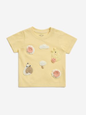 HOP Baby Yellow Crochet-Detailed Cotton T-Shirt
