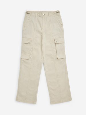 Y&F Kids Beige Cargo-Style Mid-Rise Cotton-Blend Pants