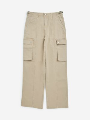 Y&F Kids Dark Beige Mid-Rise Cotton-Blend Cargo Pants