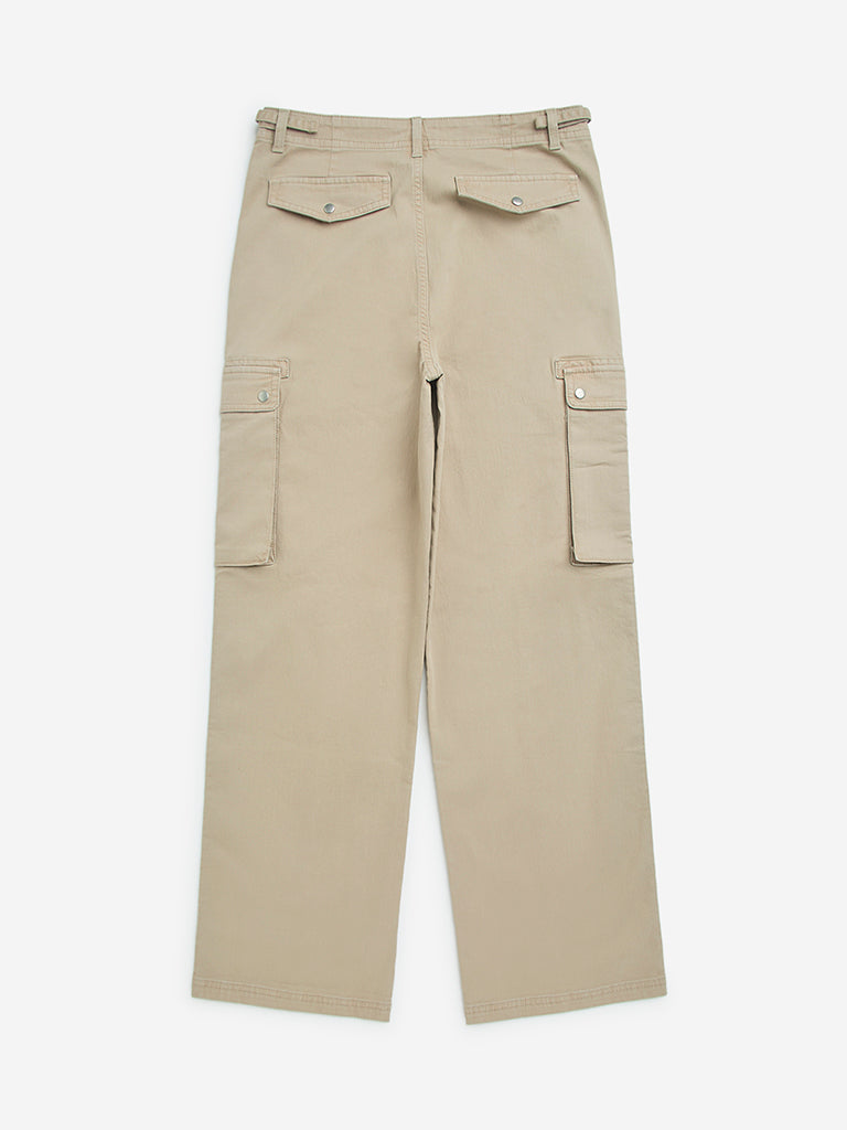 Y&F Kids Dark Beige Mid-Rise Cotton-Blend Cargo Pants - Image 3