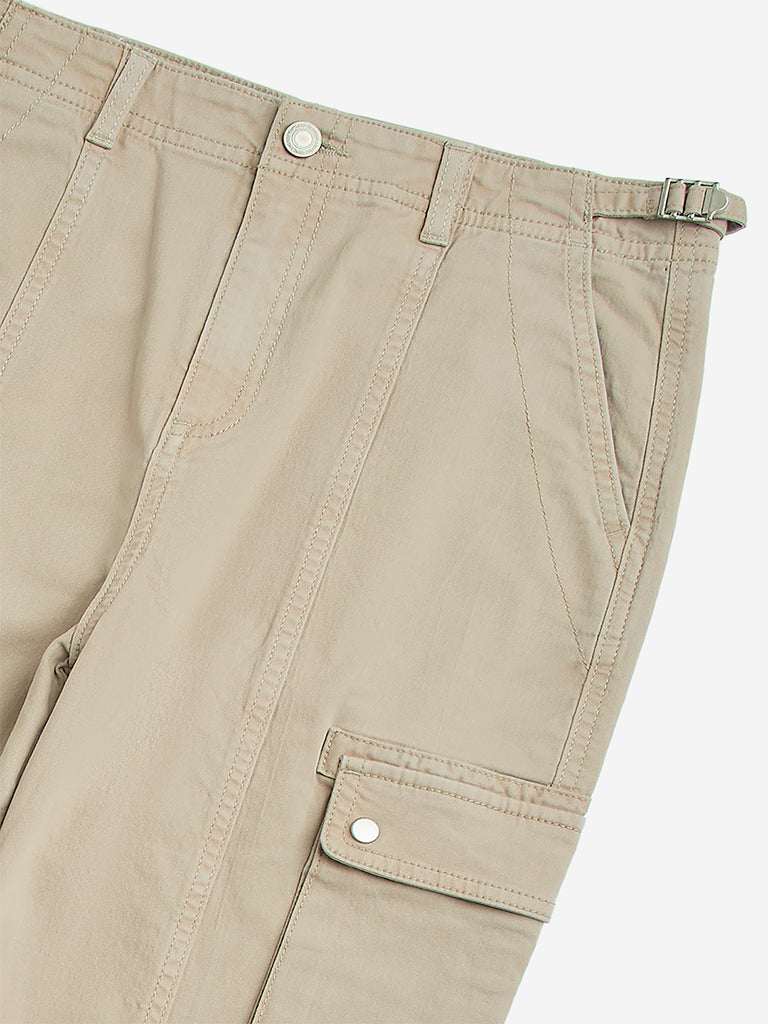 Y&F Kids Dark Beige Mid-Rise Cotton-Blend Cargo Pants - Image 4