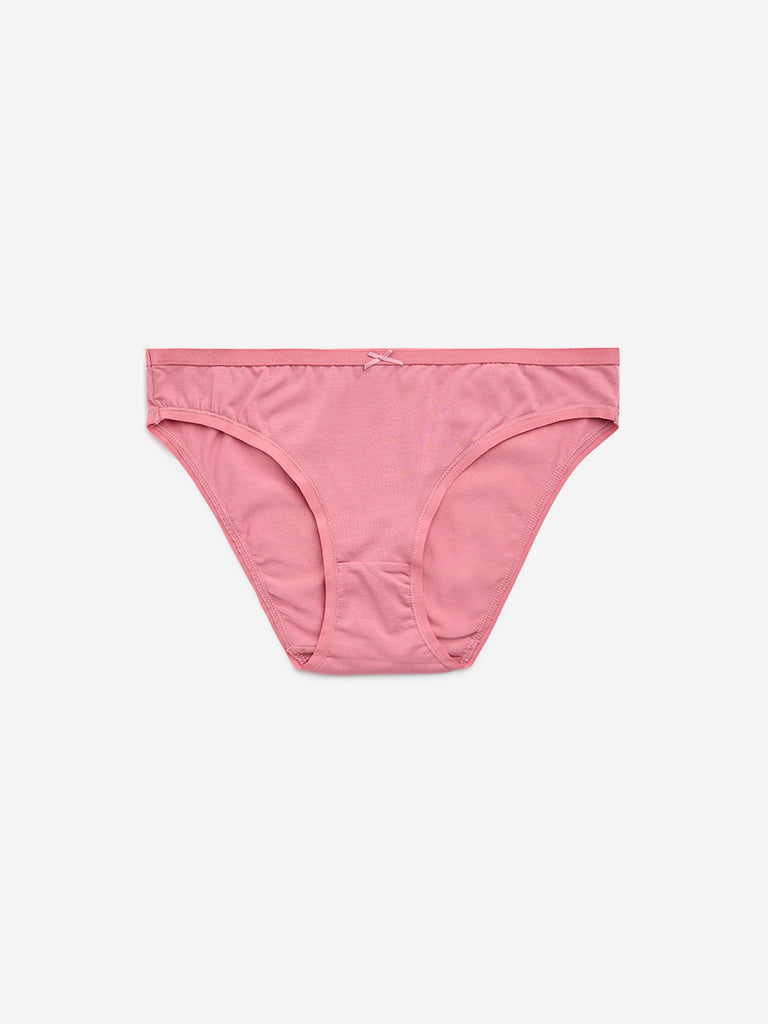 Wunderlove Pink Solid Cotton-Blend Bikini Briefs - Pack of 3 - Image 8