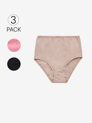 Wunderlove Light Taupe Solid Hi-Leg Cotton-Blend Briefs - Pack of 3