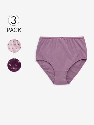 Wunderlove Violet Full Cotton-Blend Briefs - Pack of 3