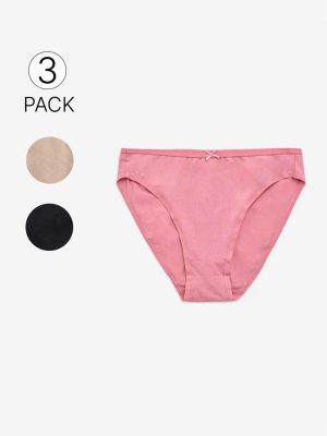 Wunderlove Black Solid Hi-Leg Cotton-Blend Briefs - Pack of 3