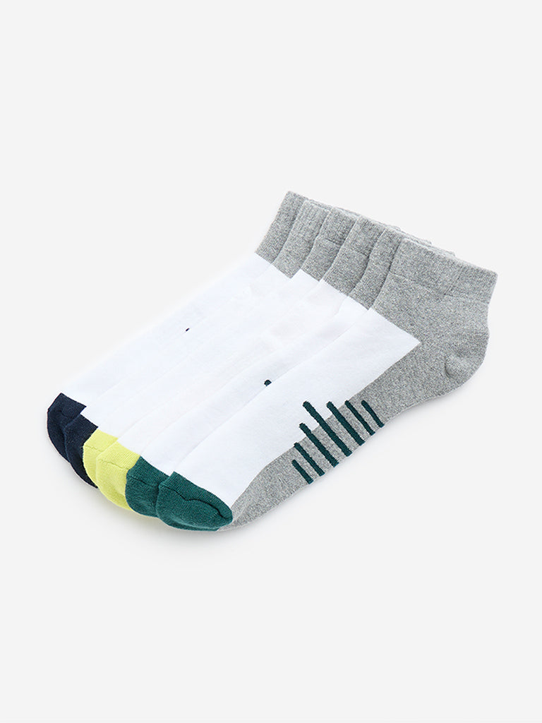 WES Lounge Grey Striped Ankle Length Cotton-Blend Socks - Pack of 3 - Image 2