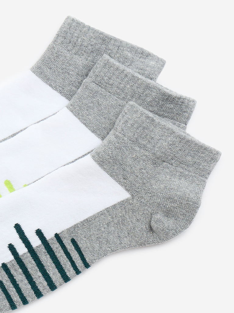 WES Lounge Grey Striped Ankle Length Cotton-Blend Socks - Pack of 3 - Image 3