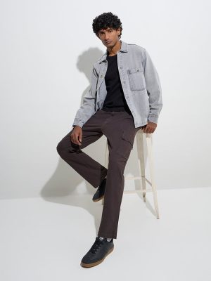 WES Casuals Dark Brown Relaxed-Fit Mid-Rise Cargo Jeans
