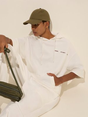 Studiofit White Text Design Relaxed-Fit Cotton-Blend Hoodie