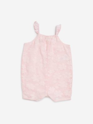 HOP Baby Pink Floral Design Cotton-Blend Dungaree