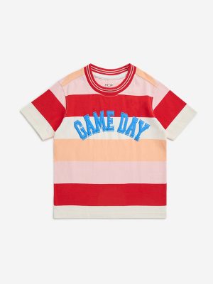 HOP Kids Red Text-Printed Cotton T-Shirt
