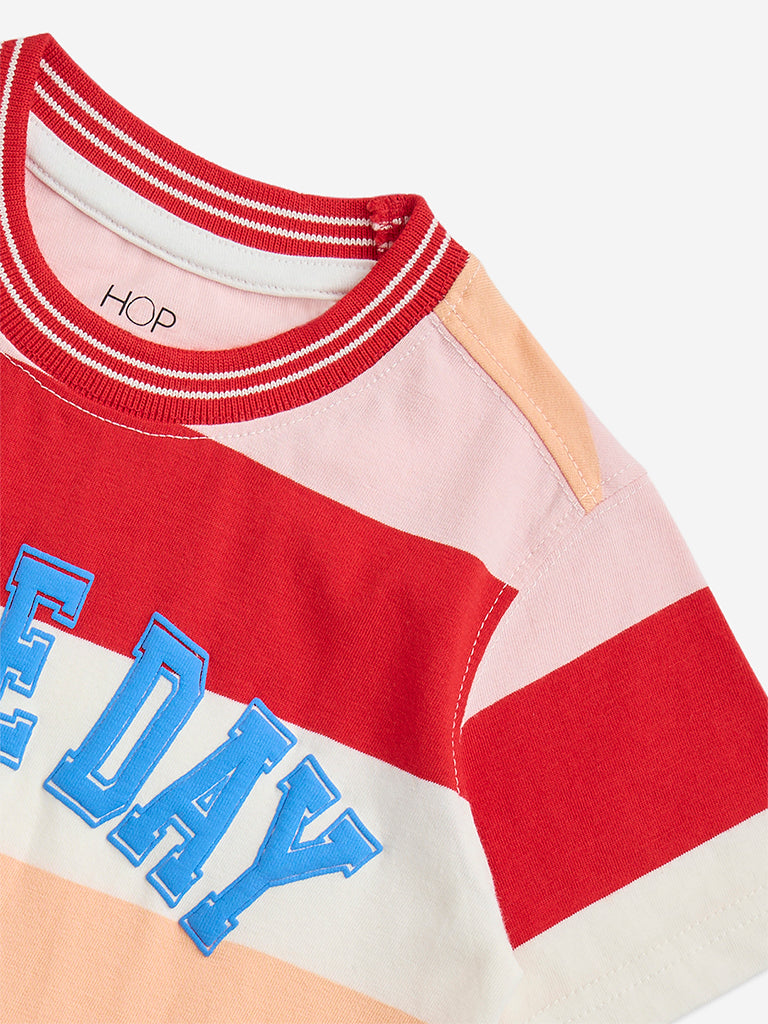 HOP Kids Red Text-Printed Cotton T-Shirt - Image 4