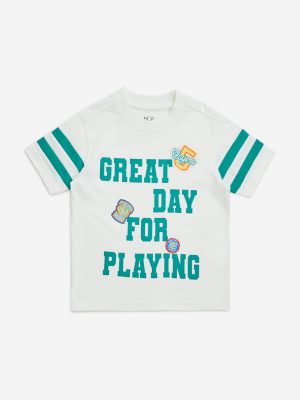 HOP Kids White Typographic Print Cotton T-Shirt