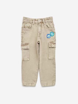 HOP Kids Taupe Cargo-Style Straight-Fit Mid-Rise Jeans