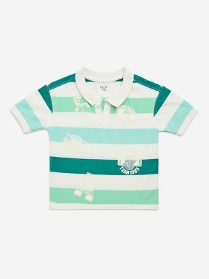HOP Kids Green Colour-Blocked Cotton Polo T-Shirt