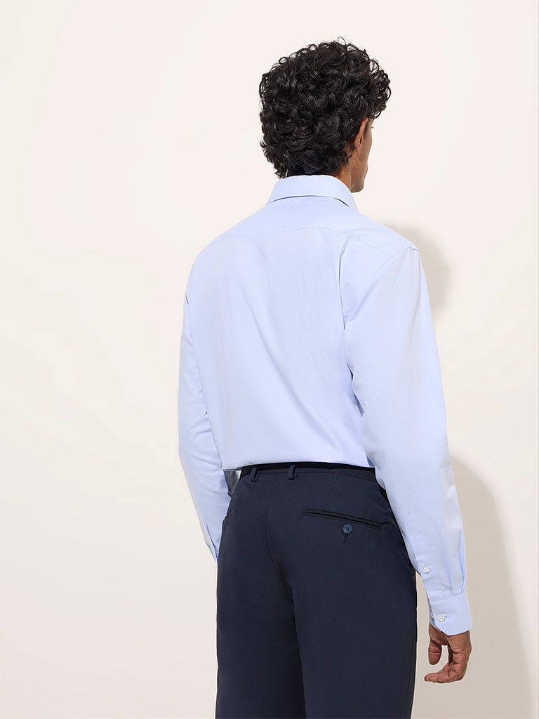 WES Formals Blue Self-Striped Relaxed-Fit Cotton Shirt - Image 4