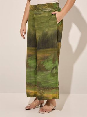 Diza Green Abstract Printed Palazzos