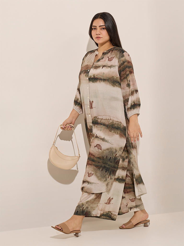 Diza Olive Abstract Printed High-Rise Palazzos - Image 3