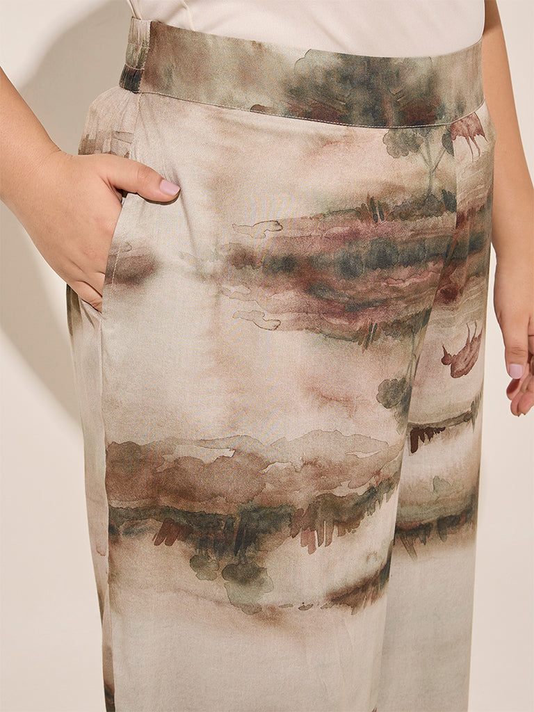 Diza Olive Abstract Printed High-Rise Palazzos - Image 4