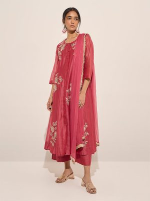 Vark Pink A-Line Kurta. Inner. Palazzo and Dupatta Set