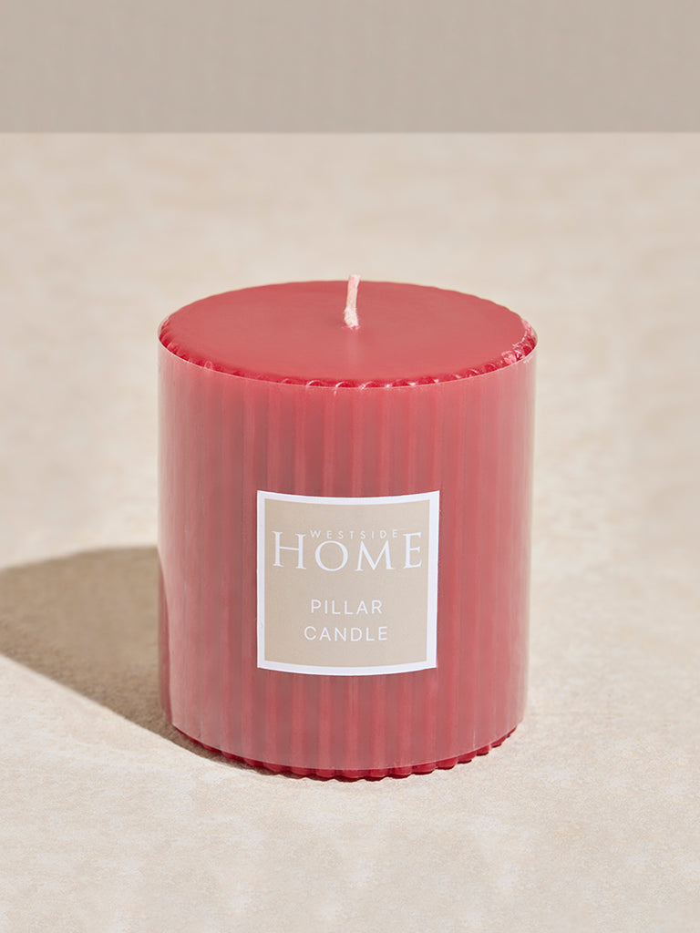 Westside Home Red Ribbed Textured Pillar Candle