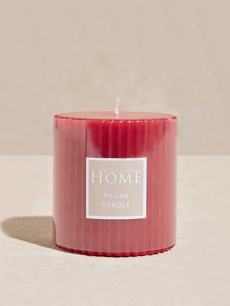 Westside Home Red Ribbed Textured Pillar Candle - Image 2