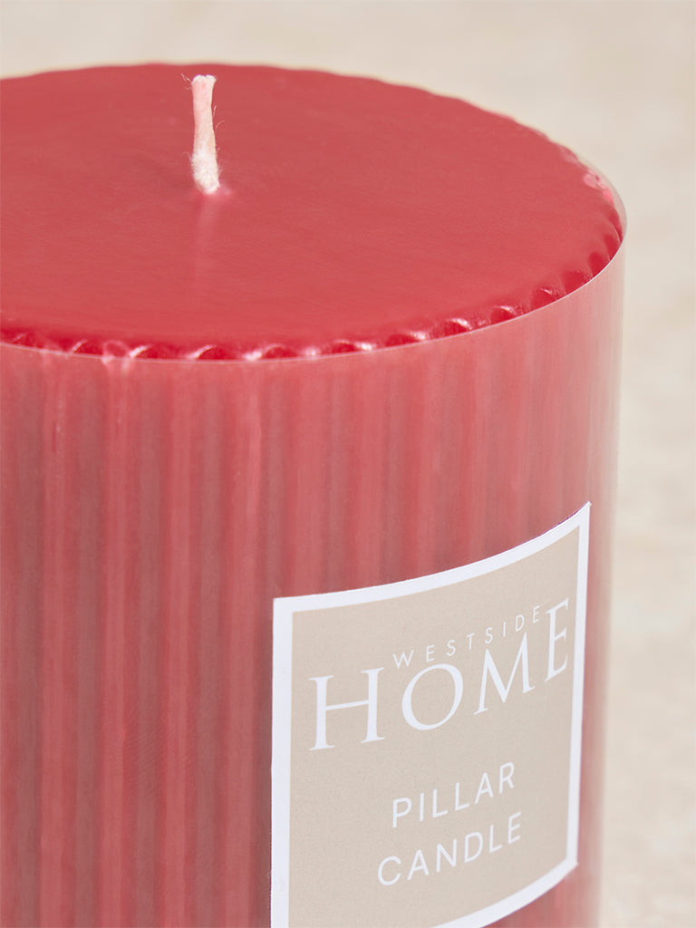 Westside Home Red Ribbed Textured Pillar Candle - Image 3