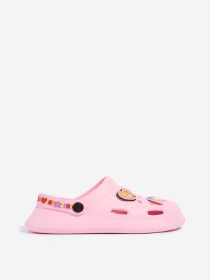 Yellow Pink Applique-Detailed Perforated Clogs
