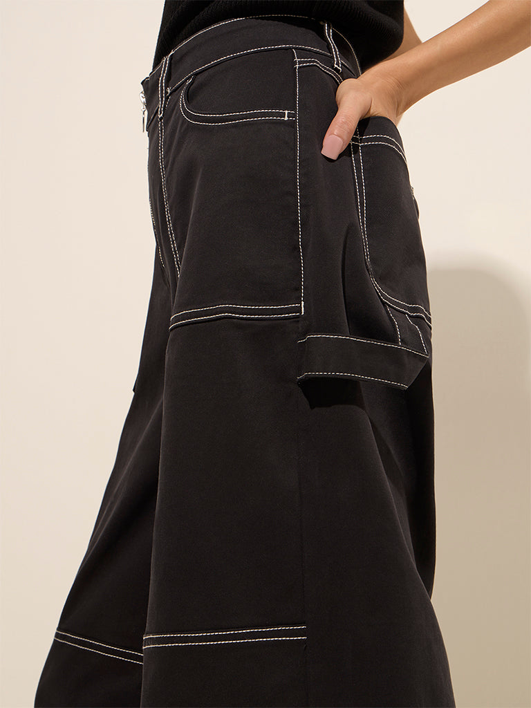 Nuon Black High-Rise Relaxed-Fit Cotton Trousers - Image 2