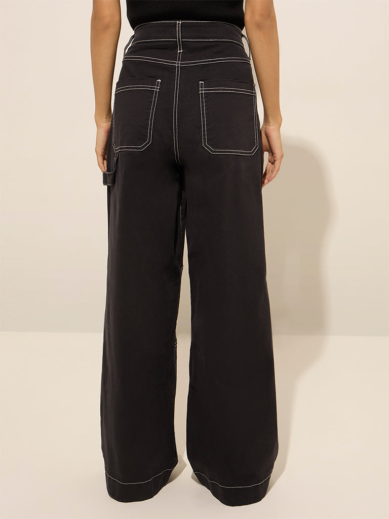 Nuon Black High-Rise Relaxed-Fit Cotton Trousers - Image 4