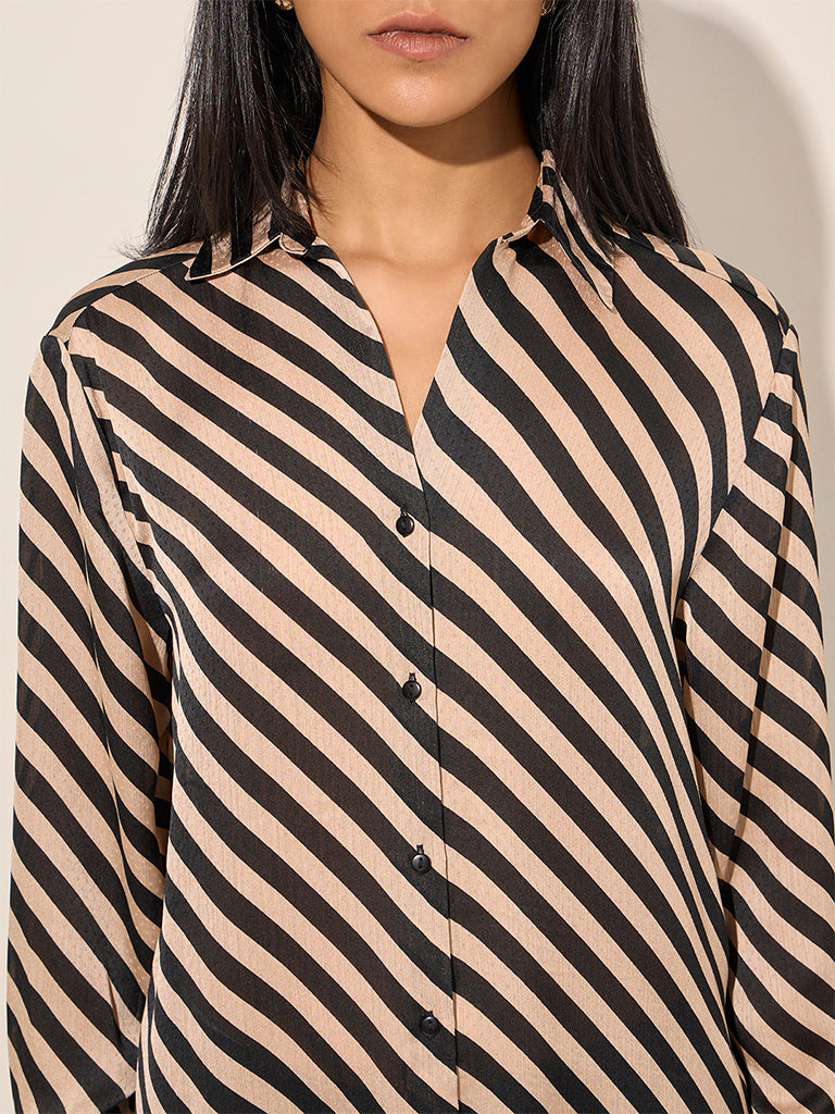 Wardrobe Beige Stripe Printed Shirt - Image 2