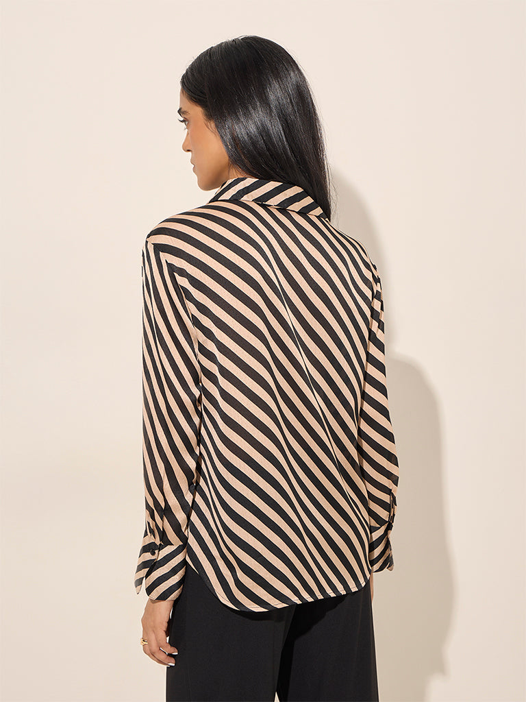 Wardrobe Beige Stripe Printed Shirt - Image 4