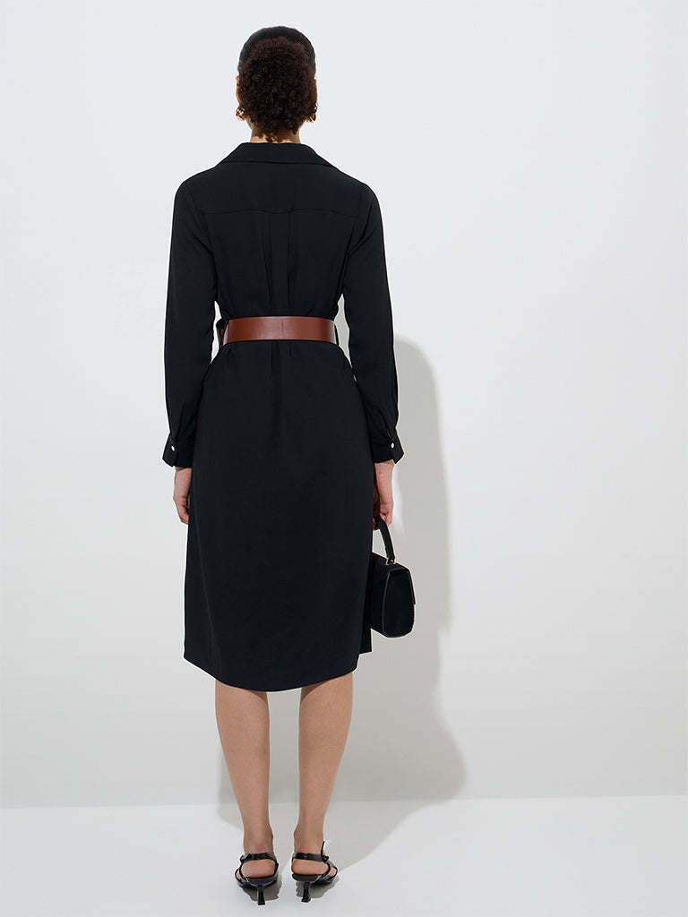 Wardrobe Black Solid Shirt Dress with Belt - Image 4