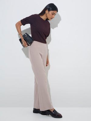 Wardrobe Beige Bootcut High-Rise Trousers