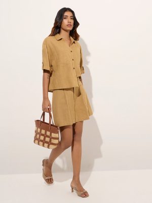 LOV Mustard High-Rise Linen-Blend Shorts