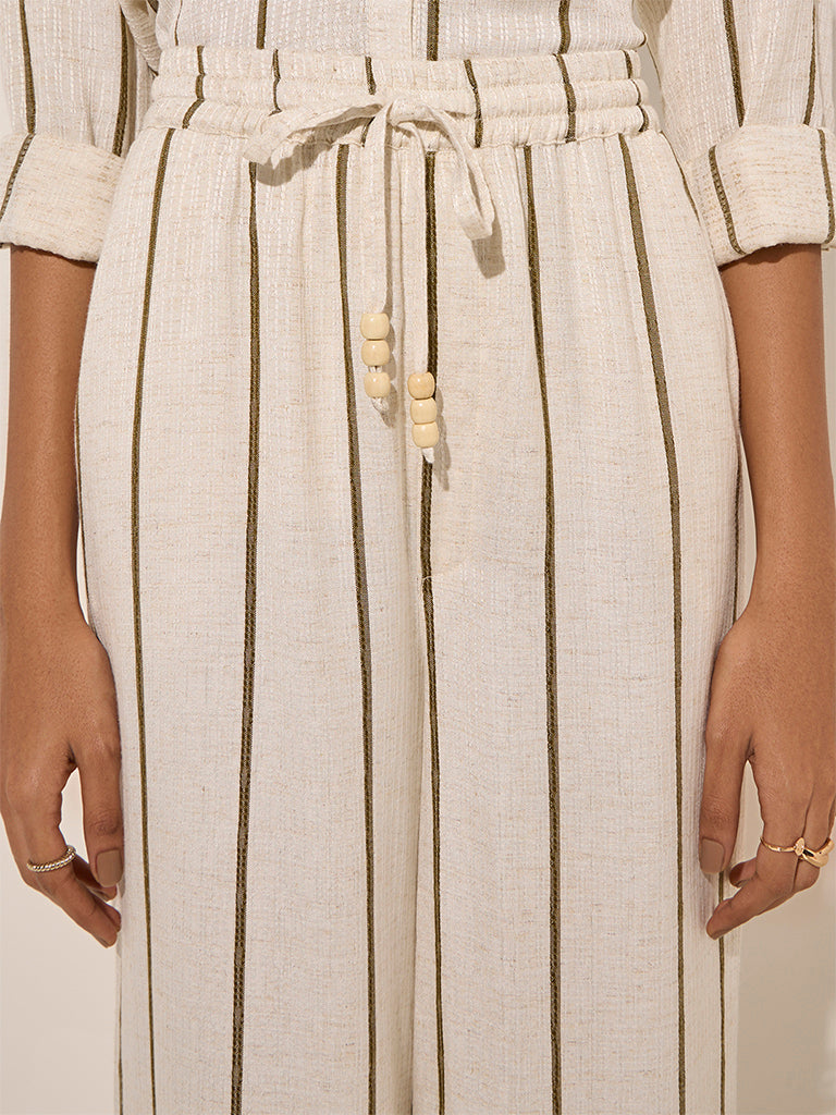 LOV Off-White Striped High-Rise Linen-Blend Pants - Image 2