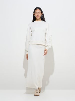 LOV Off-White Solid High-Rise Skirt