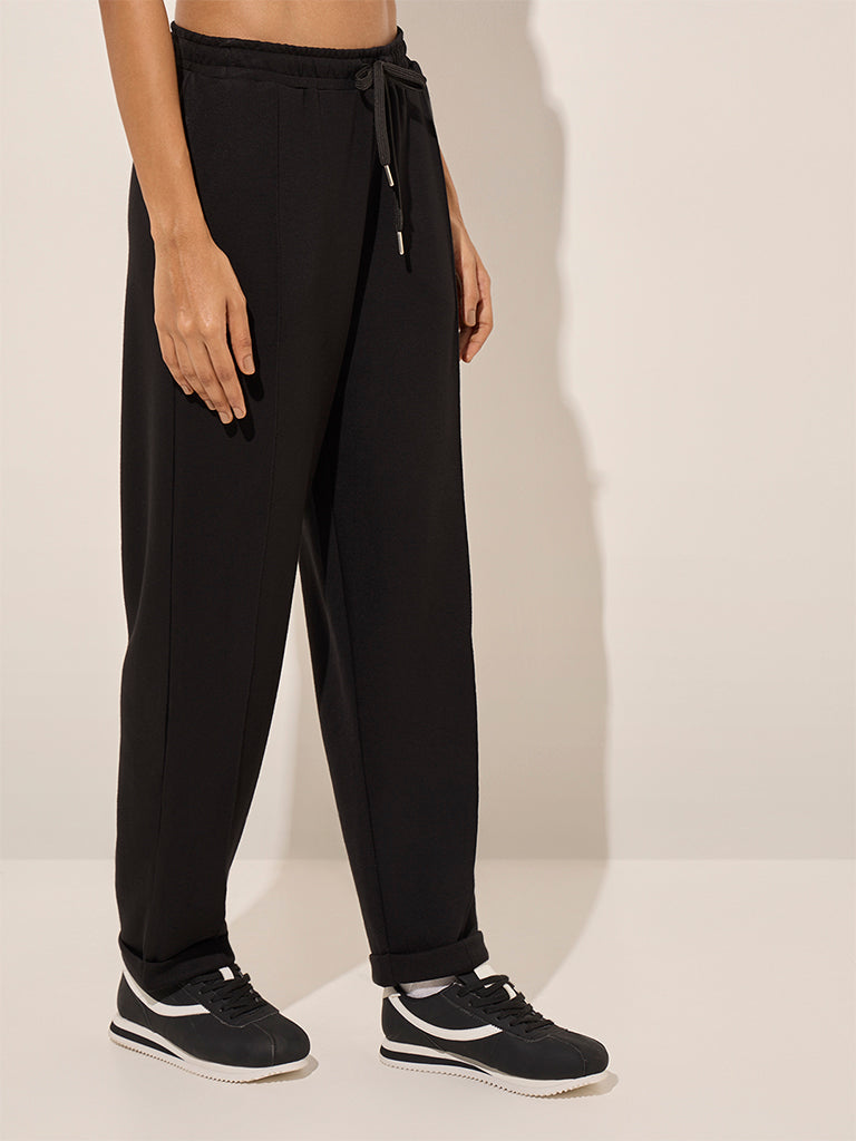 LOV Black Solid Mid-Rise Track Pants - Image 4