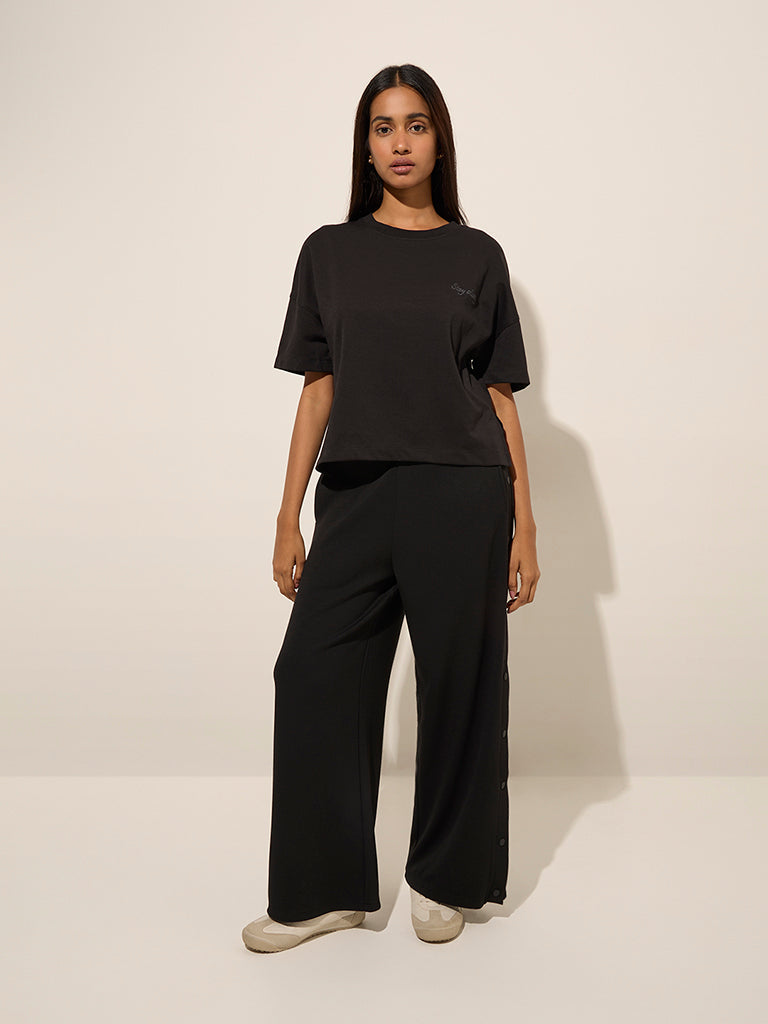 LOV Black Embroidered High-Low Cotton-Blend Top - Image 3