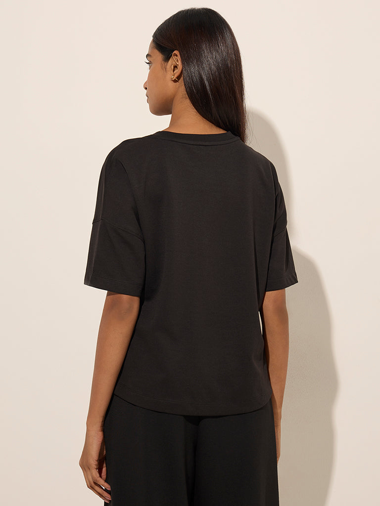 LOV Black Embroidered High-Low Cotton-Blend Top - Image 4